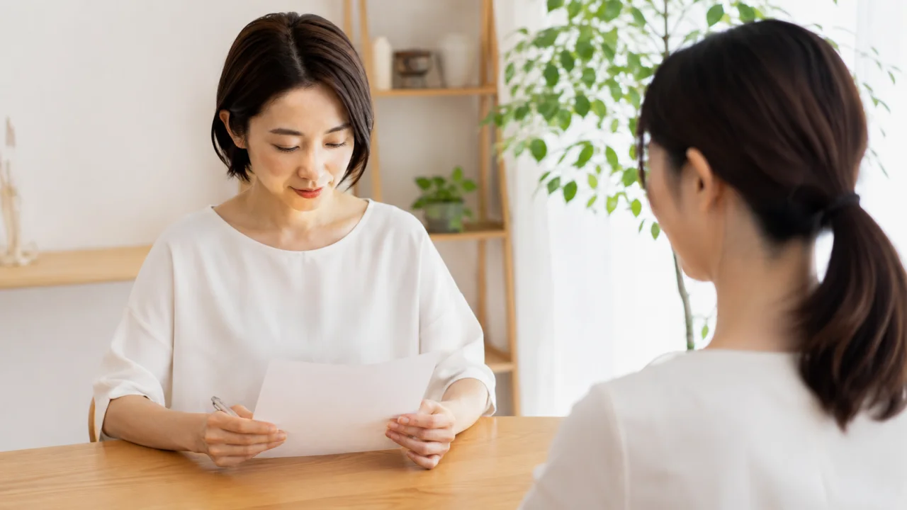 整体の契約書面を落ち着いて確認する生成イメージ写真